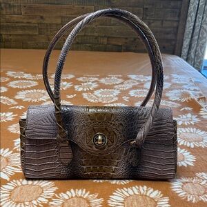 Brown & Purple Croc-Embossed Leather Shoulder Bag